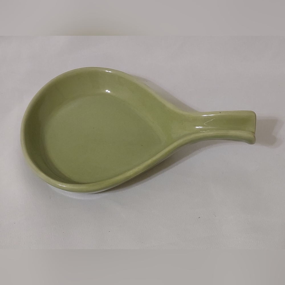 Vintage USA Pottery Sage Green Skillet Bowl